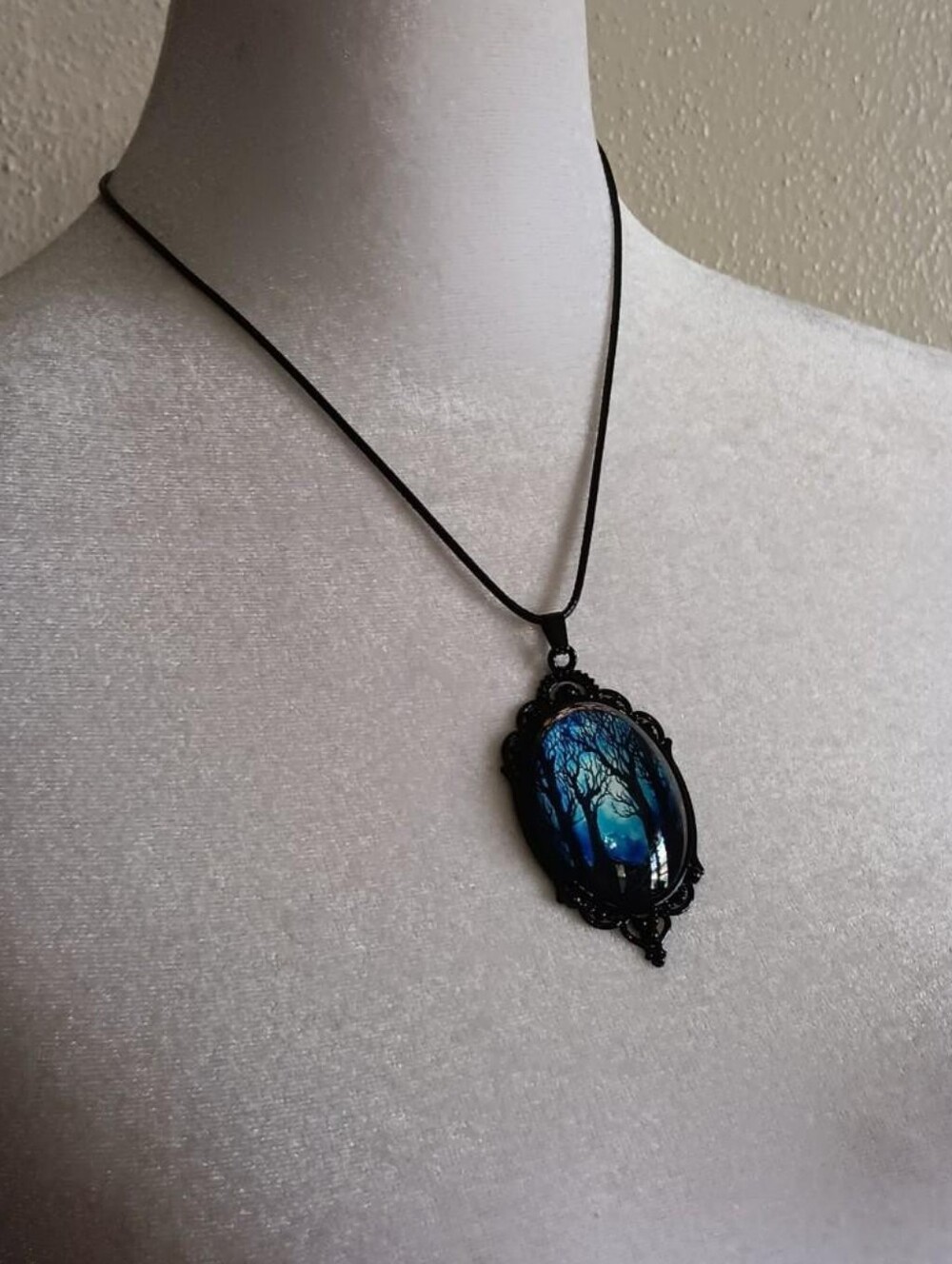 Enchanted Haunted Forest Blue Fantasy Pendant Necklace, Gothic Witchy Fairycore - Picture 8 of 9